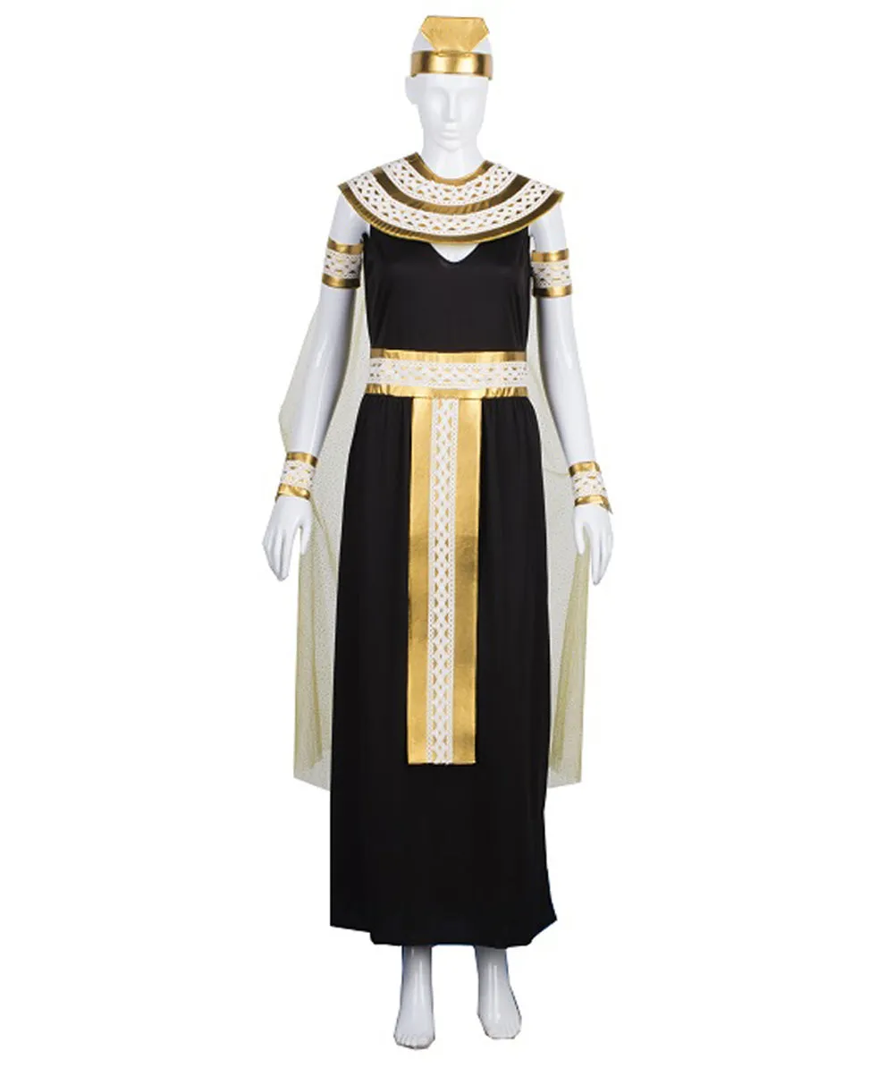 Adult Women's  Egyptian Queen Historical Halloween Costume, Black & Gold Cosplay Costume