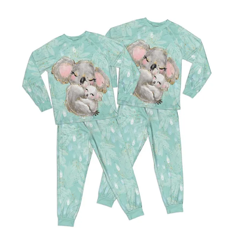 Australian Animals Koala Eucalyptus Leaves Adult Pajamas Set Matching