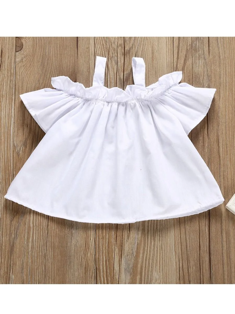 Baby Toddler Girl White Ruffle Suspender Top Casual Pants 2-Piece Summer Outfits