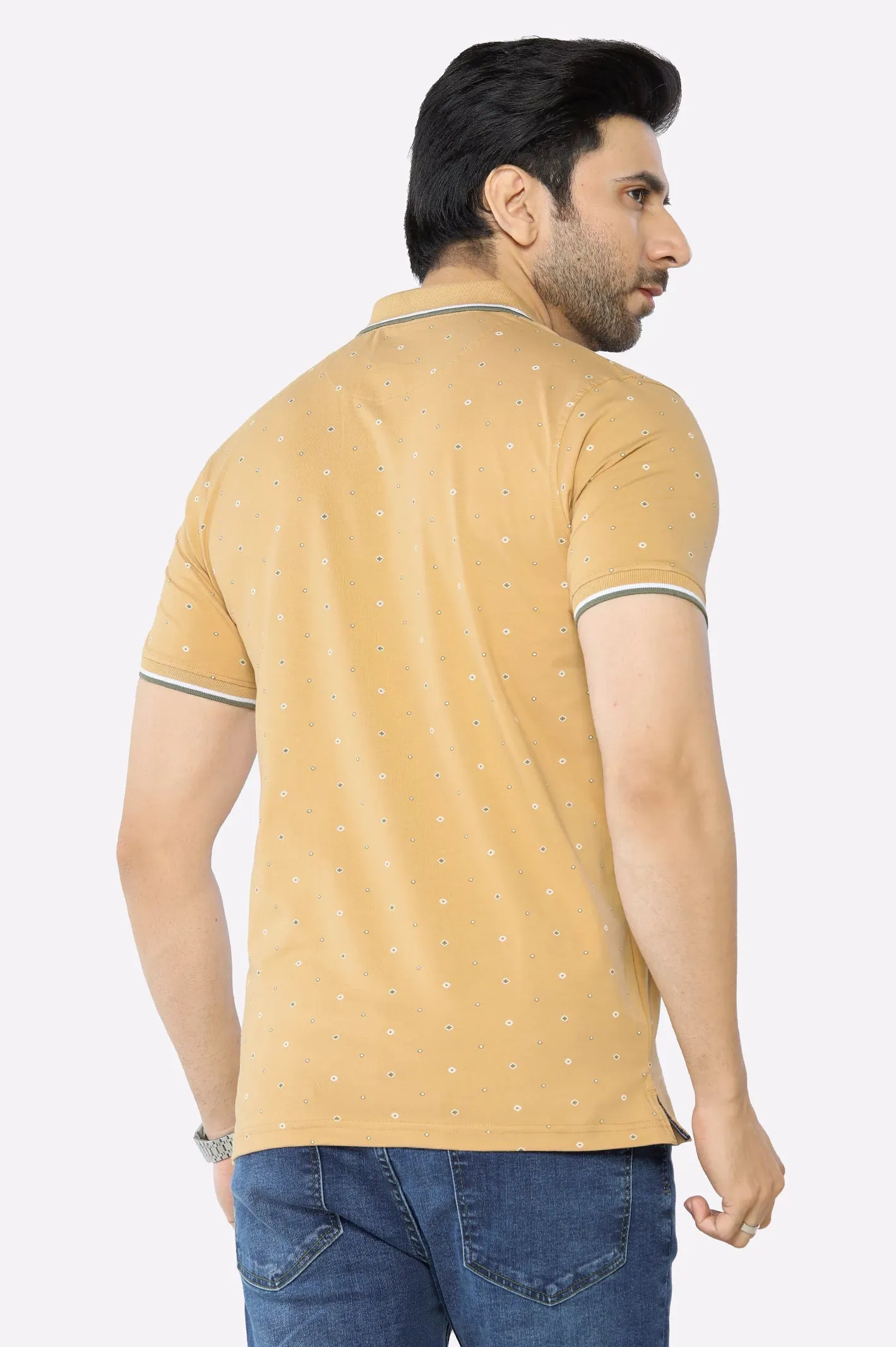 Beige Printed Polo