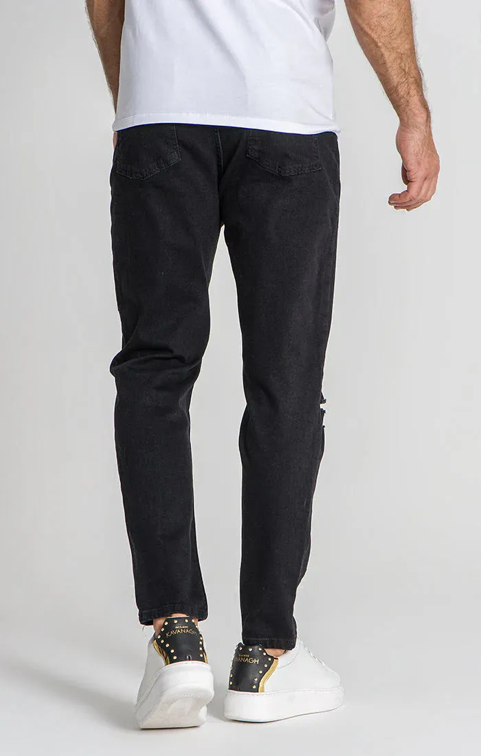 Black Ripped Carrot Leg Jeans