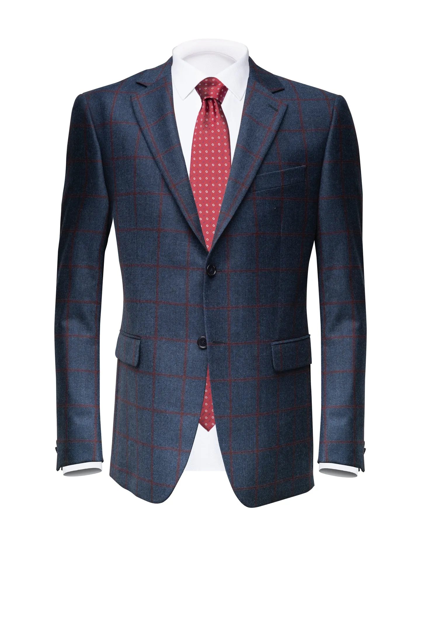 Blue Wool Blazer with Burgundy Windowpane