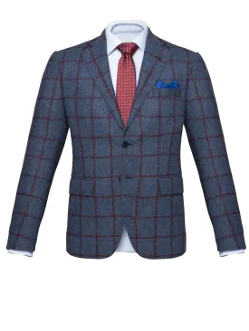 Blue/Burgundy Windowpane Wool Blazer by Bottoli