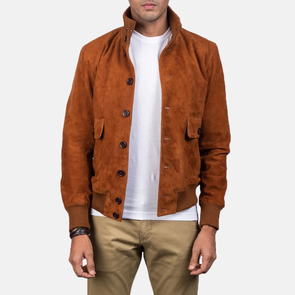 Brown Suede Bomber Jacket