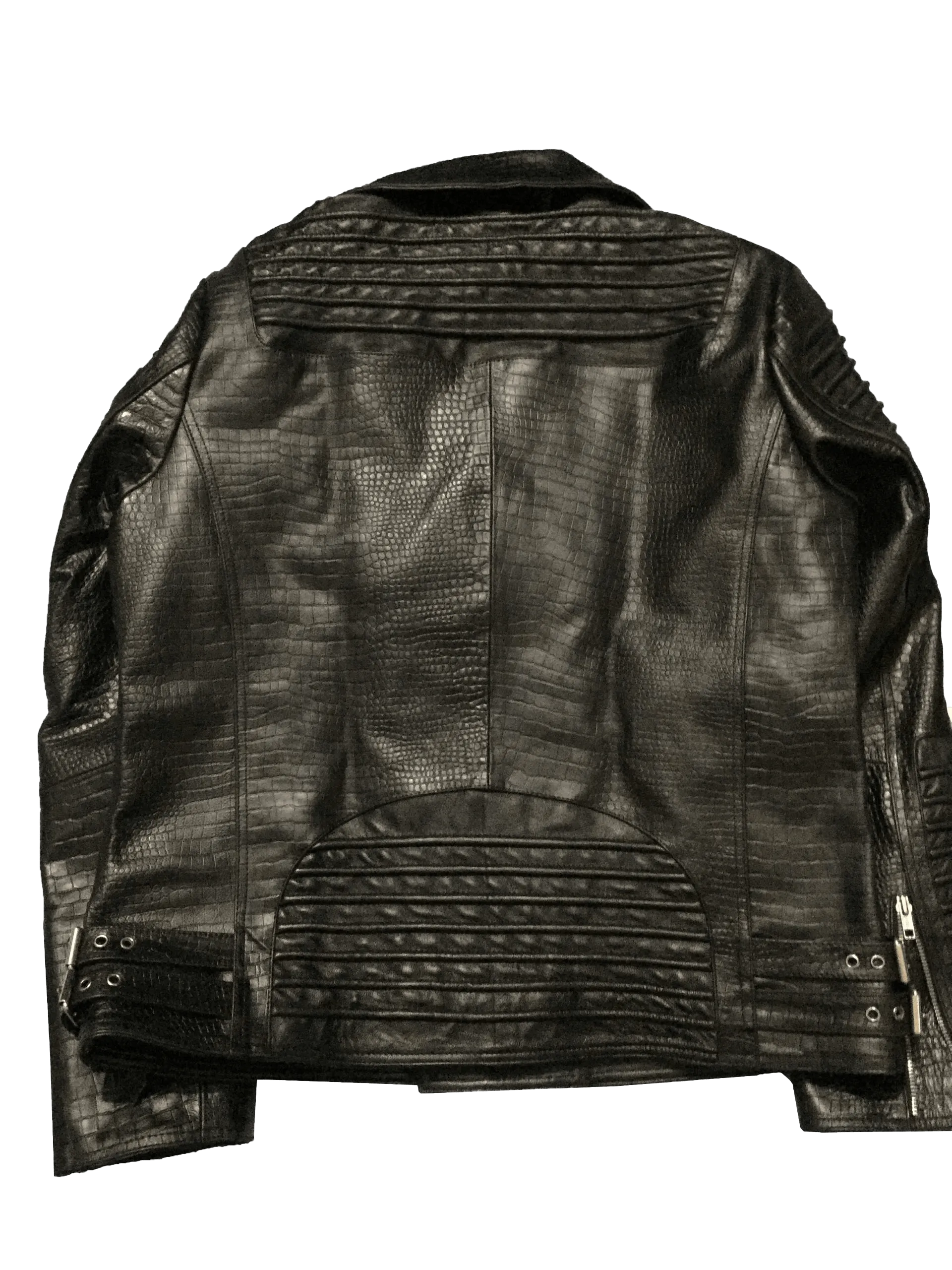 Cafe Racer Crocodile Style Black Leather Jacket | Men Cafe Racer Crocodile Style Leathe Jacket