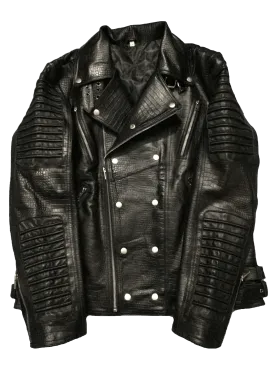 Cafe Racer Crocodile Style Black Leather Jacket | Men Cafe Racer Crocodile Style Leathe Jacket