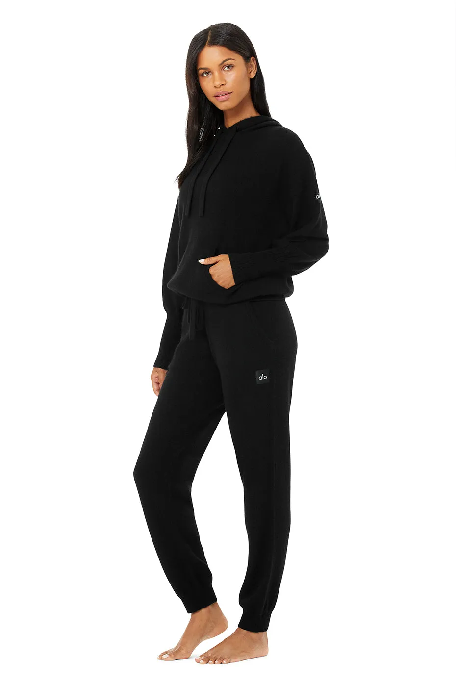 Cashmere Jet Set Hoodie & High-Waist Pant Set - Black