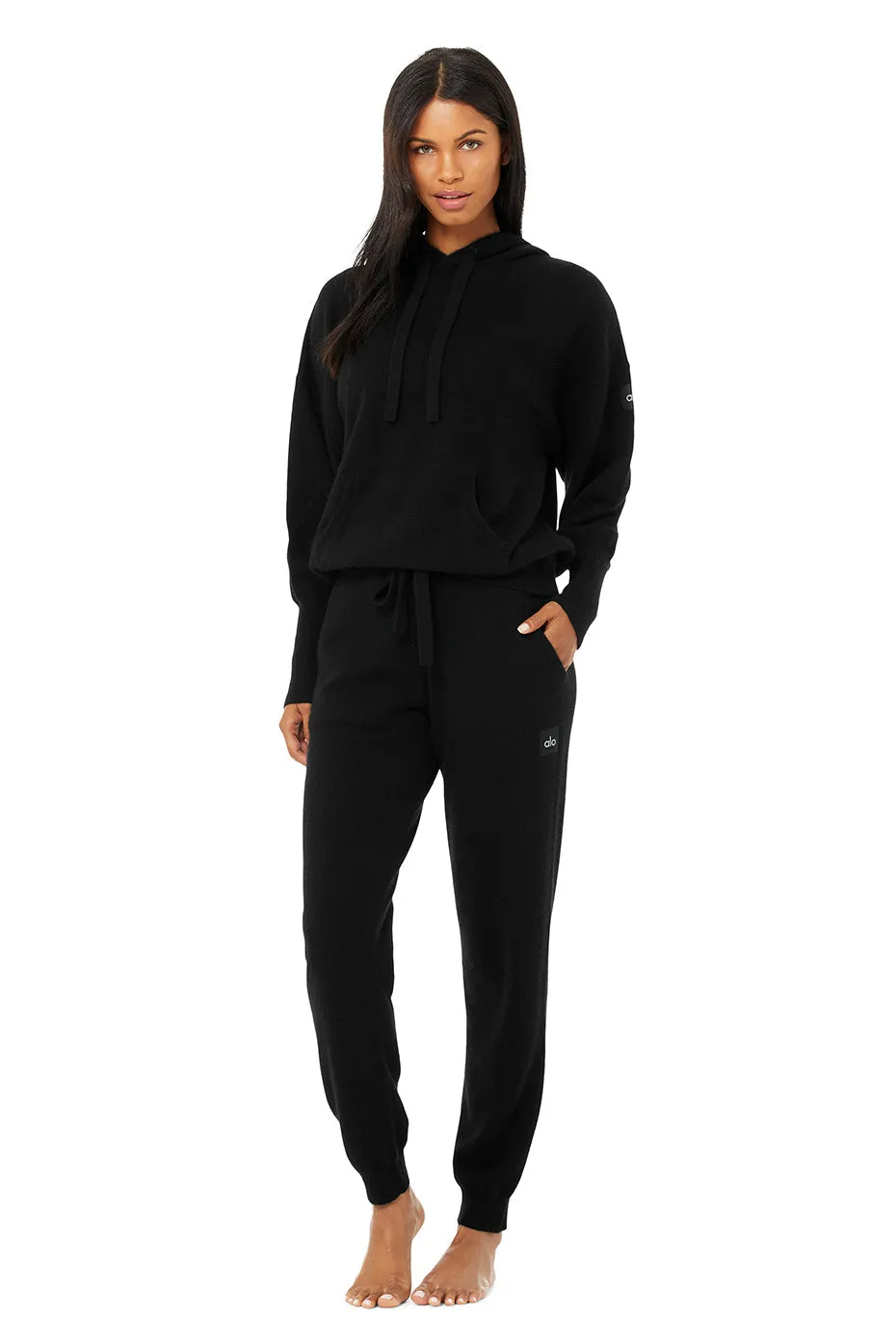 Cashmere Jet Set Hoodie & High-Waist Pant Set - Black