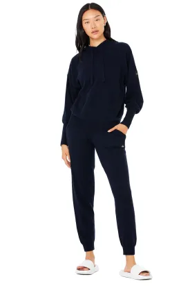 Cashmere Jet Set Hoodie & High-Waist Pant Set - Navy