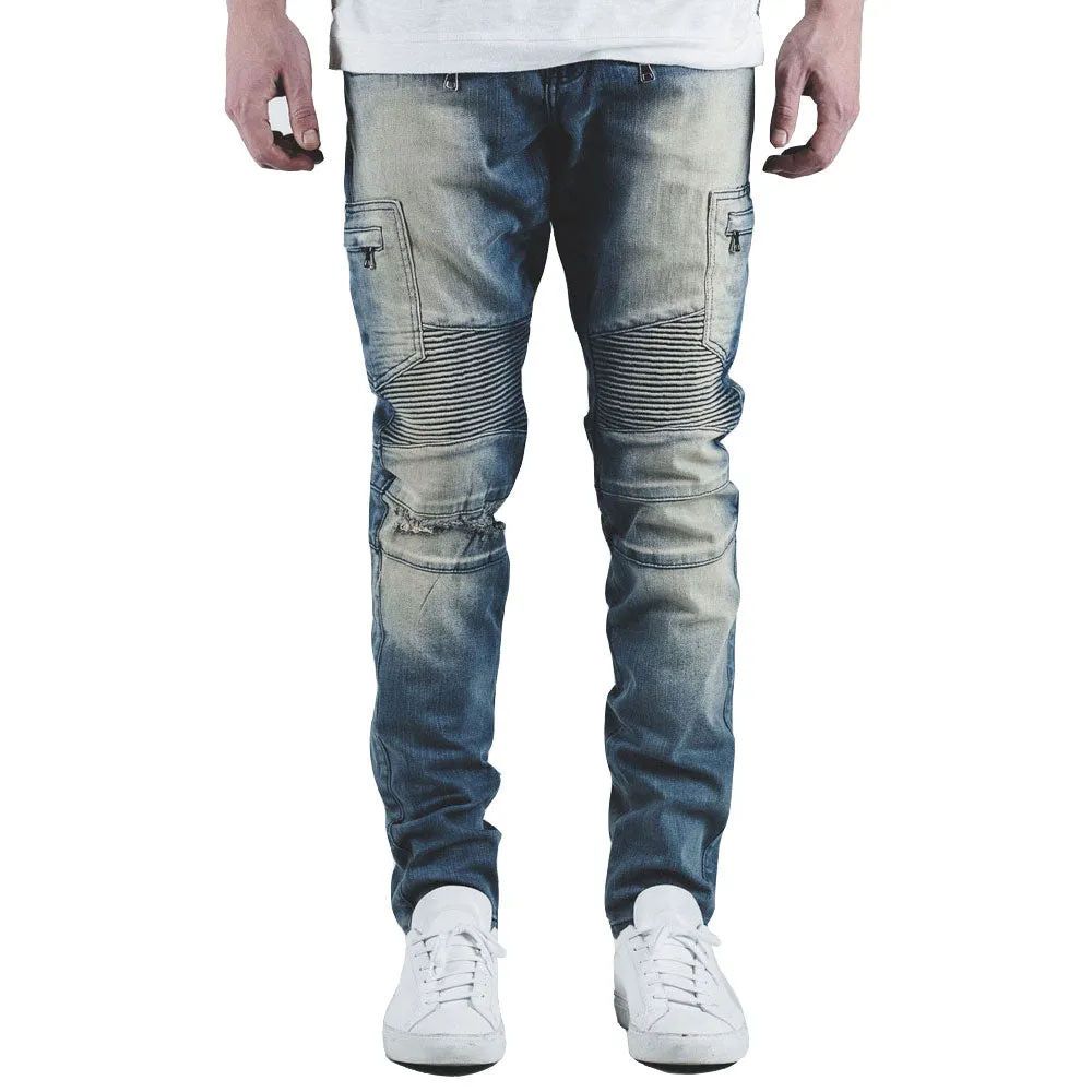 Embellish Holmes Biker Denim Jeans Stone Wash