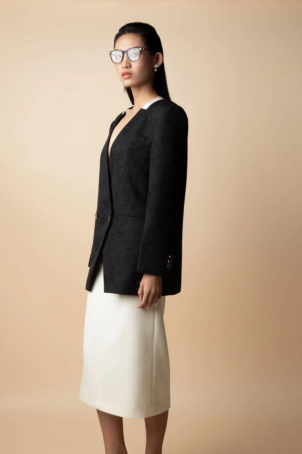 Estella Straight V-Neck Wool Blazer