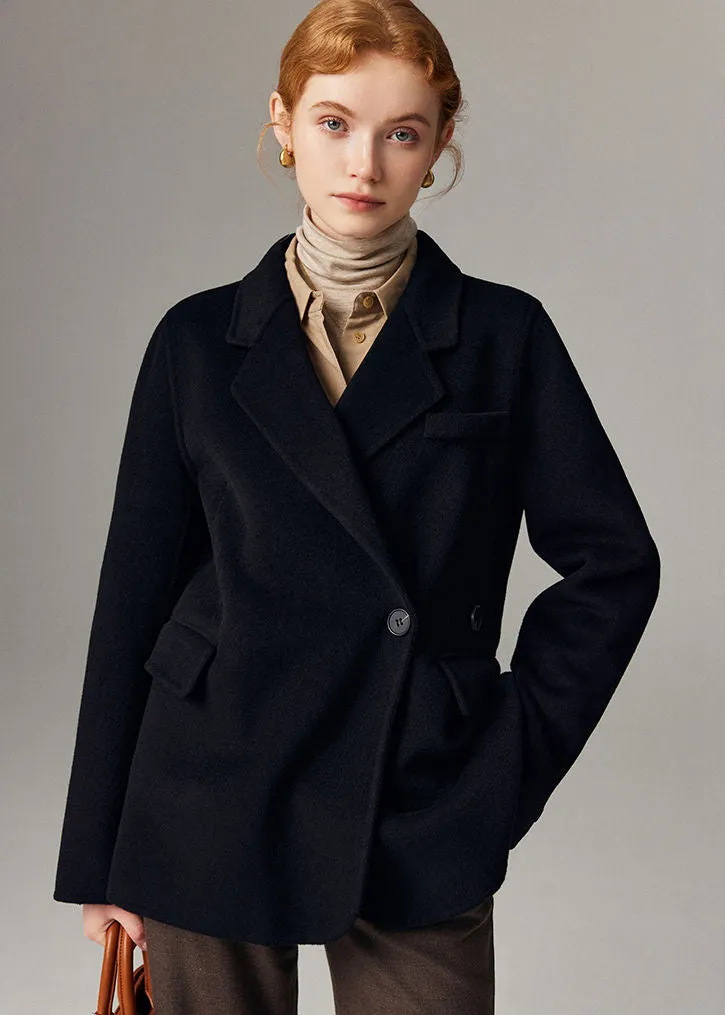 Front One Button Double Face Wool Blend Coat