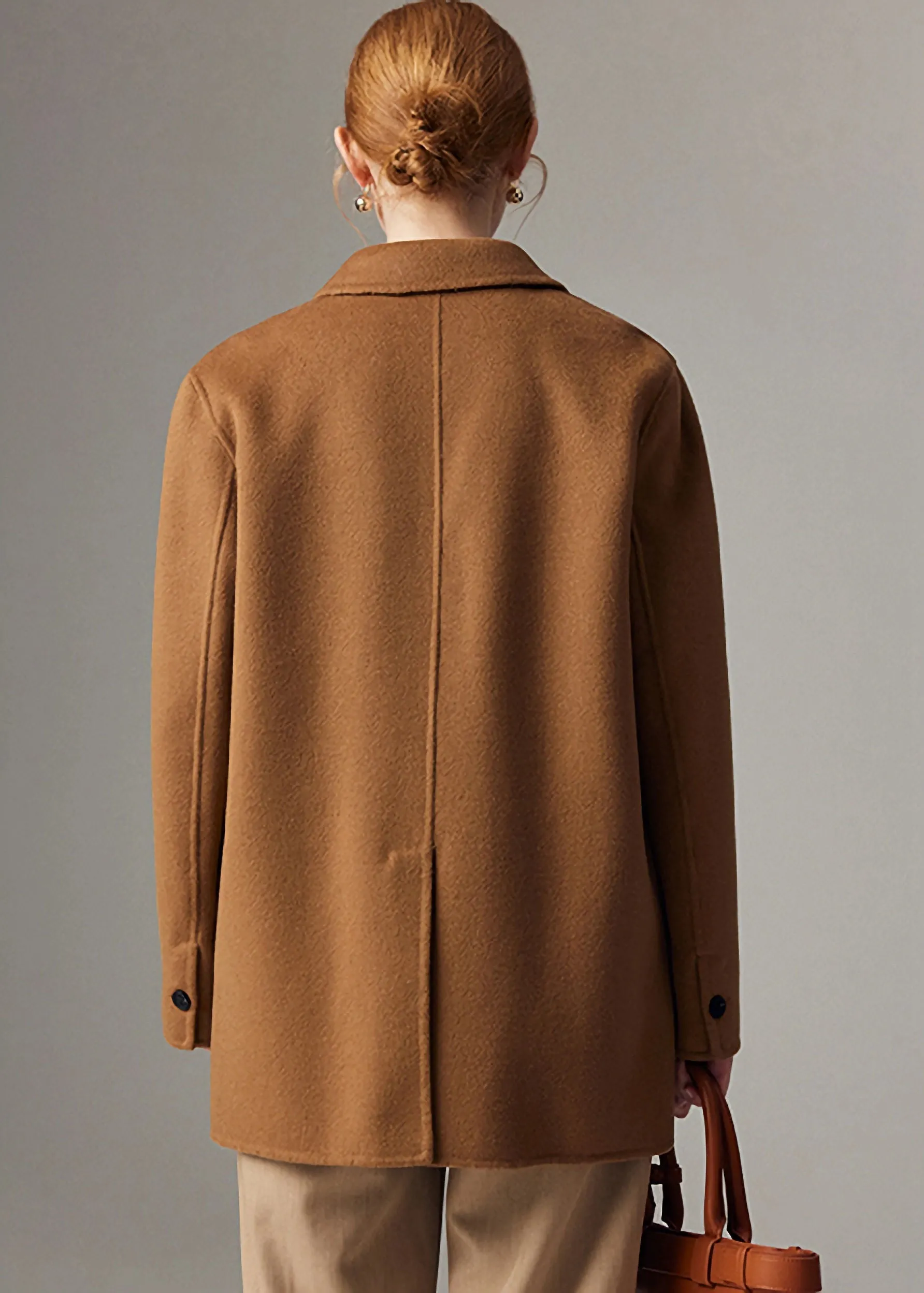 Front One Button Double Face Wool Blend Coat