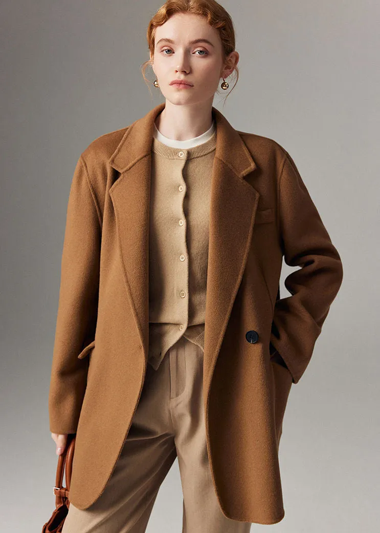 Front One Button Double Face Wool Blend Coat