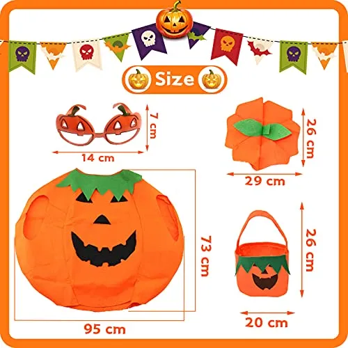 Funnlot Halloween Pumpkin Costume Adult Women Pumpkin Halloween Costumes Halloween Pumpkin Fancy Dress Pimpkin Outfit with Hat Pumpkin Bag Pumpkin Glasses for Halloween Adult Pumpkin Costume