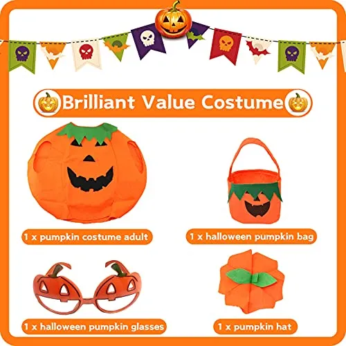 Funnlot Halloween Pumpkin Costume Adult Women Pumpkin Halloween Costumes Halloween Pumpkin Fancy Dress Pimpkin Outfit with Hat Pumpkin Bag Pumpkin Glasses for Halloween Adult Pumpkin Costume