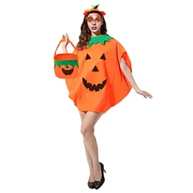 Funnlot Halloween Pumpkin Costume Adult Women Pumpkin Halloween Costumes Halloween Pumpkin Fancy Dress Pimpkin Outfit with Hat Pumpkin Bag Pumpkin Glasses for Halloween Adult Pumpkin Costume