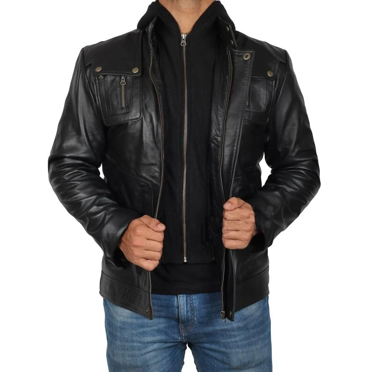 Genuine Leather Jacket With Hoodie