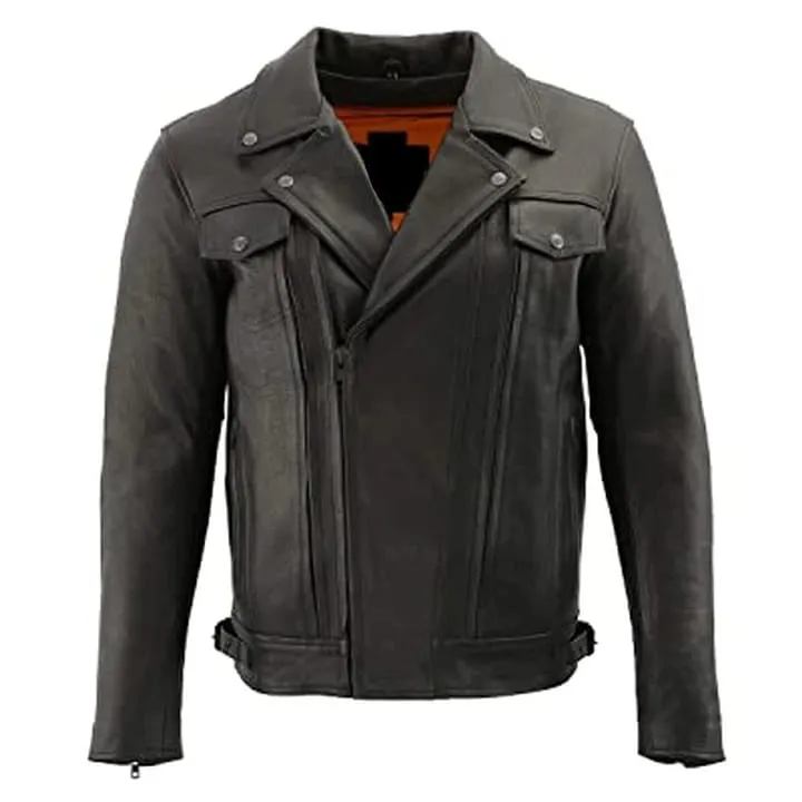 Genuine Leather Men Black Jacket with Gun Pockets