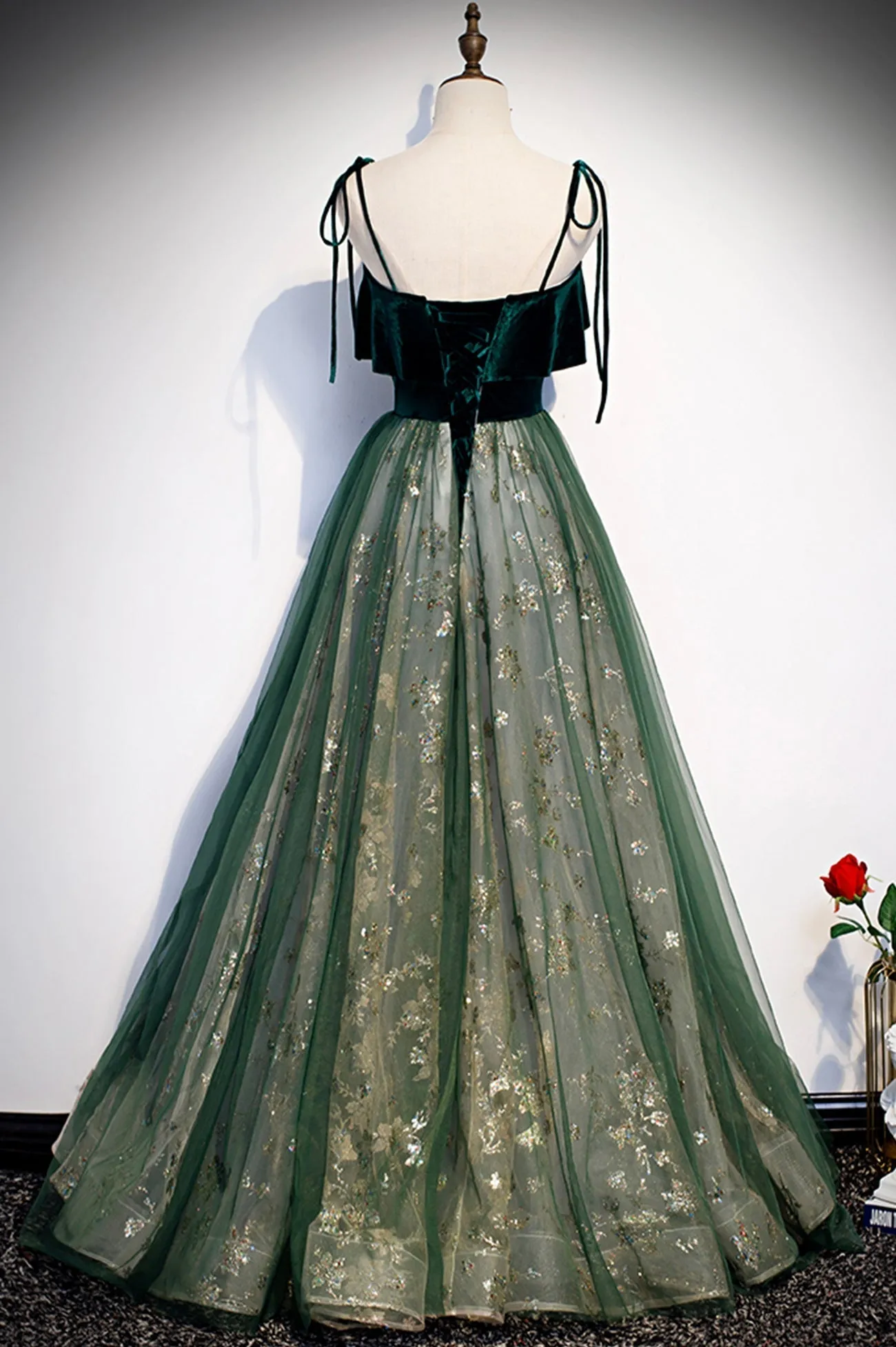 Green Velvet Long Prom Dresses, A-Line Evening Dresses