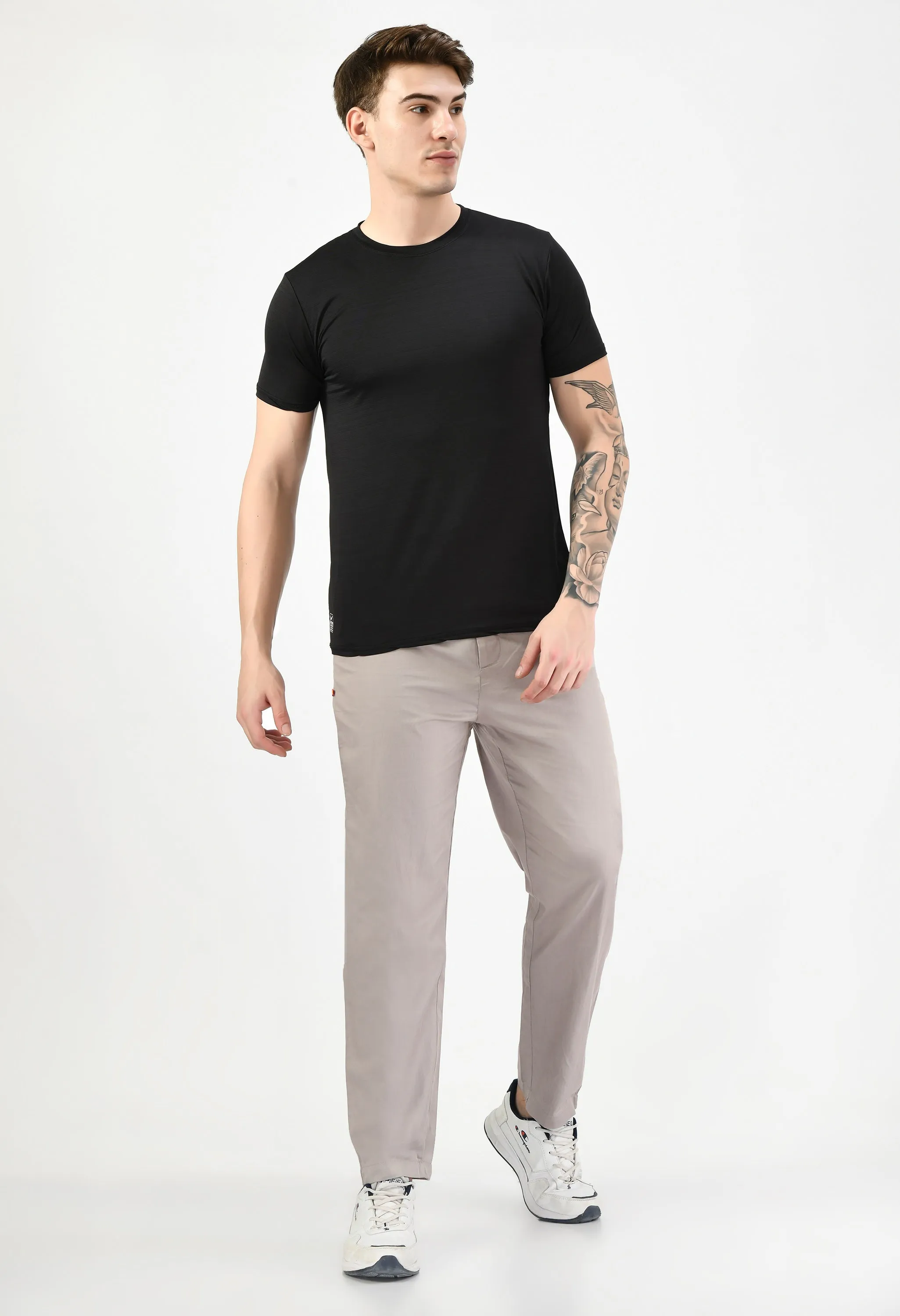 Grey Solid Relaxed Fit Casual Trouser