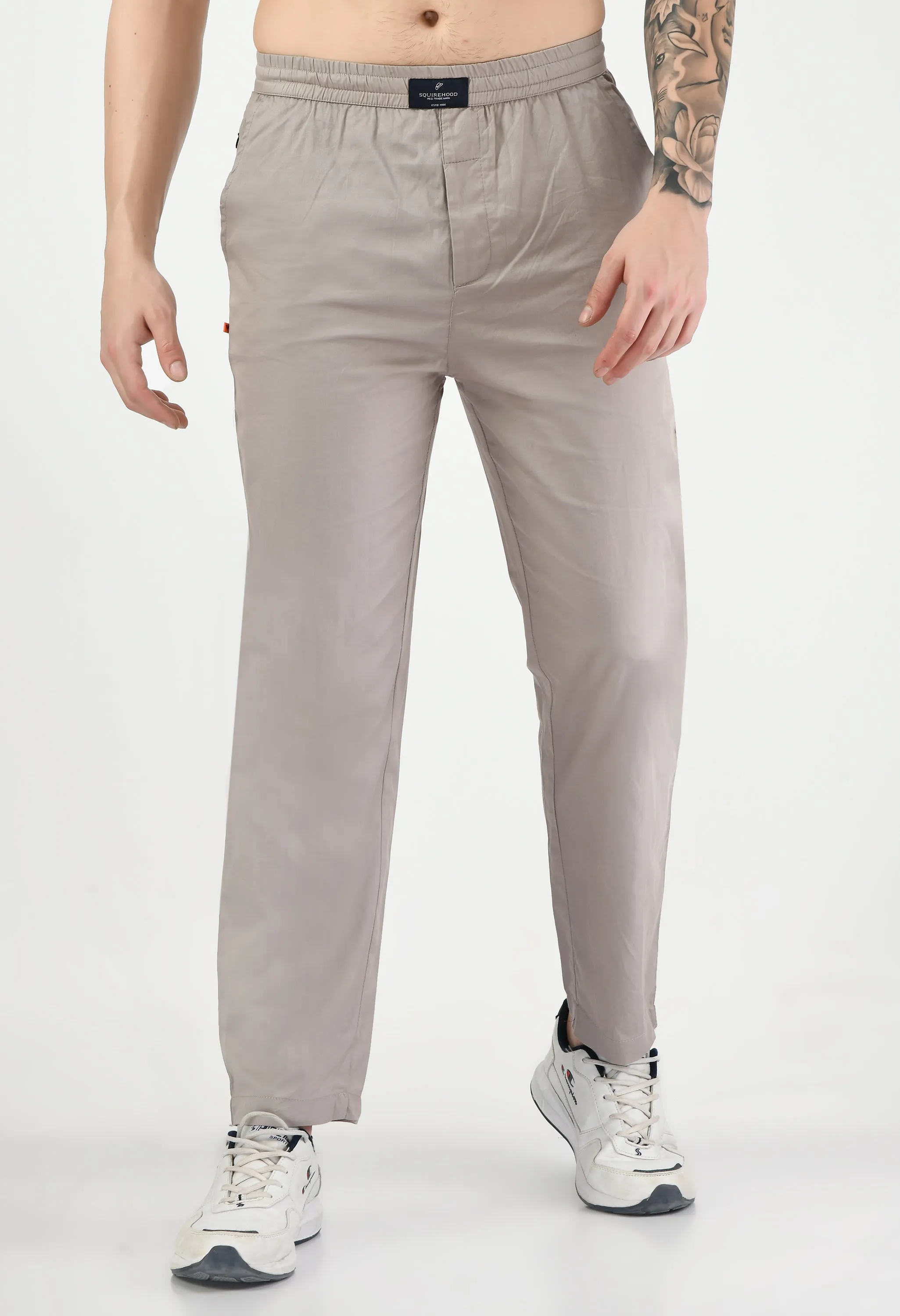 Grey Solid Relaxed Fit Casual Trouser