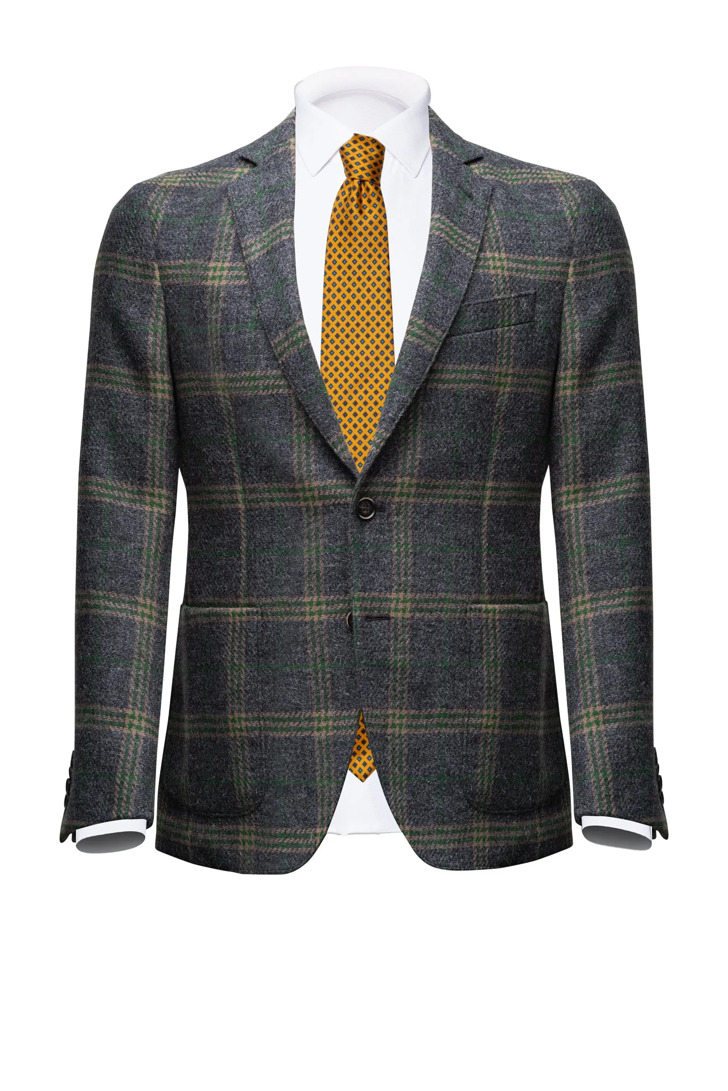 Grey Wool Blazer with Cream/Green Prince of Wales