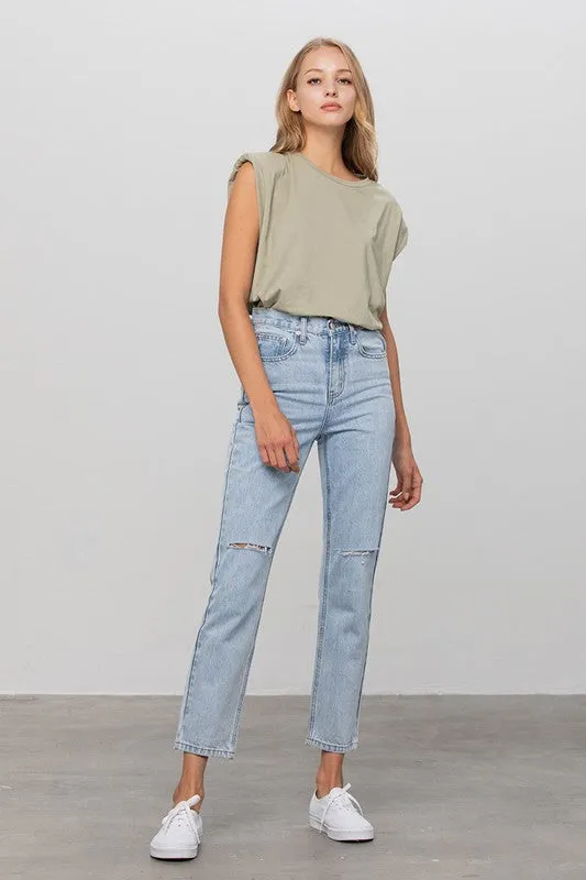 High Waist Ripped Tapered Jeans