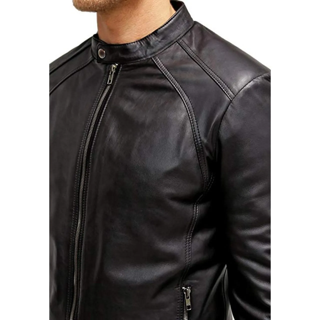 Jaxx Real Leather Biker Jacket In Black