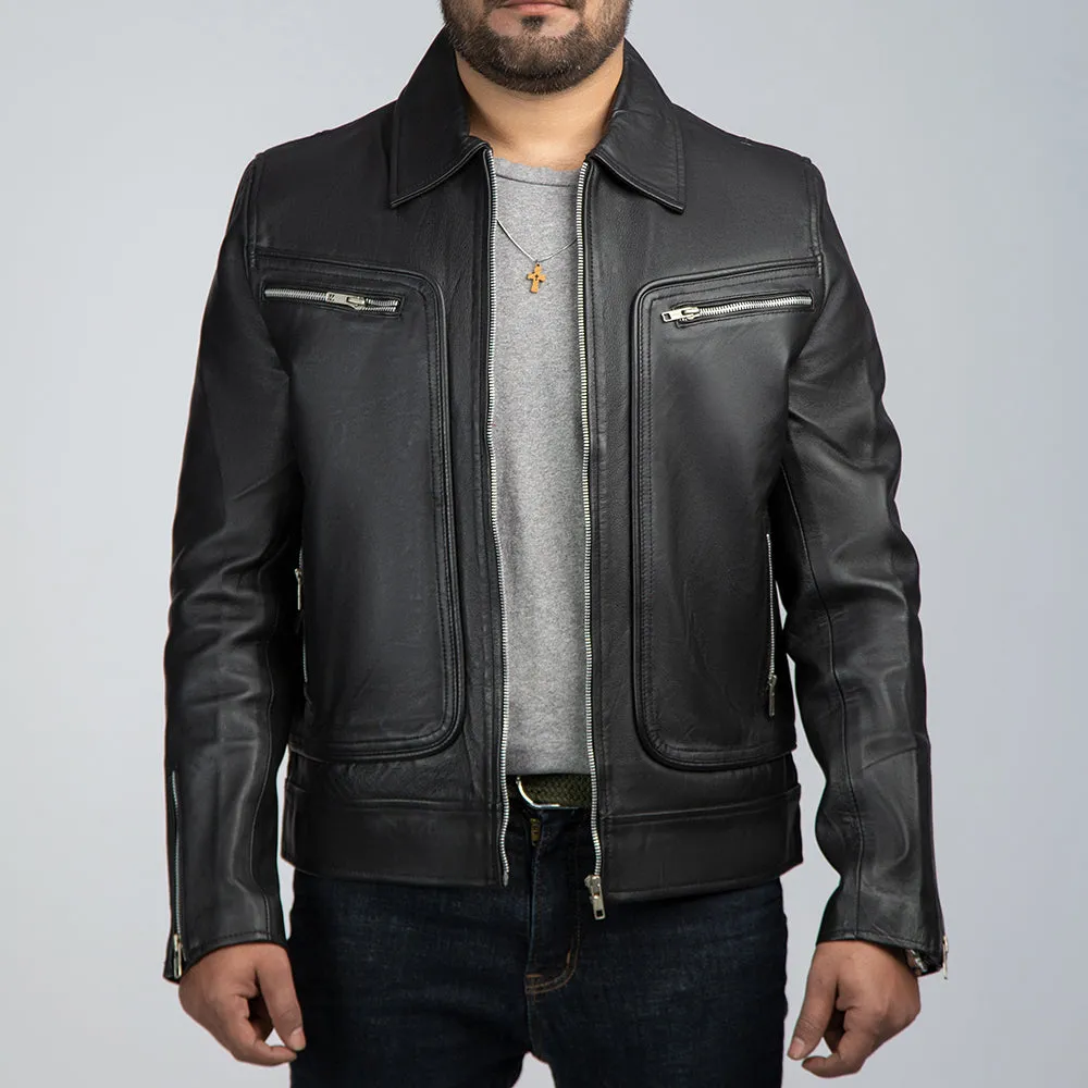 John Black Leather Biker Jacket