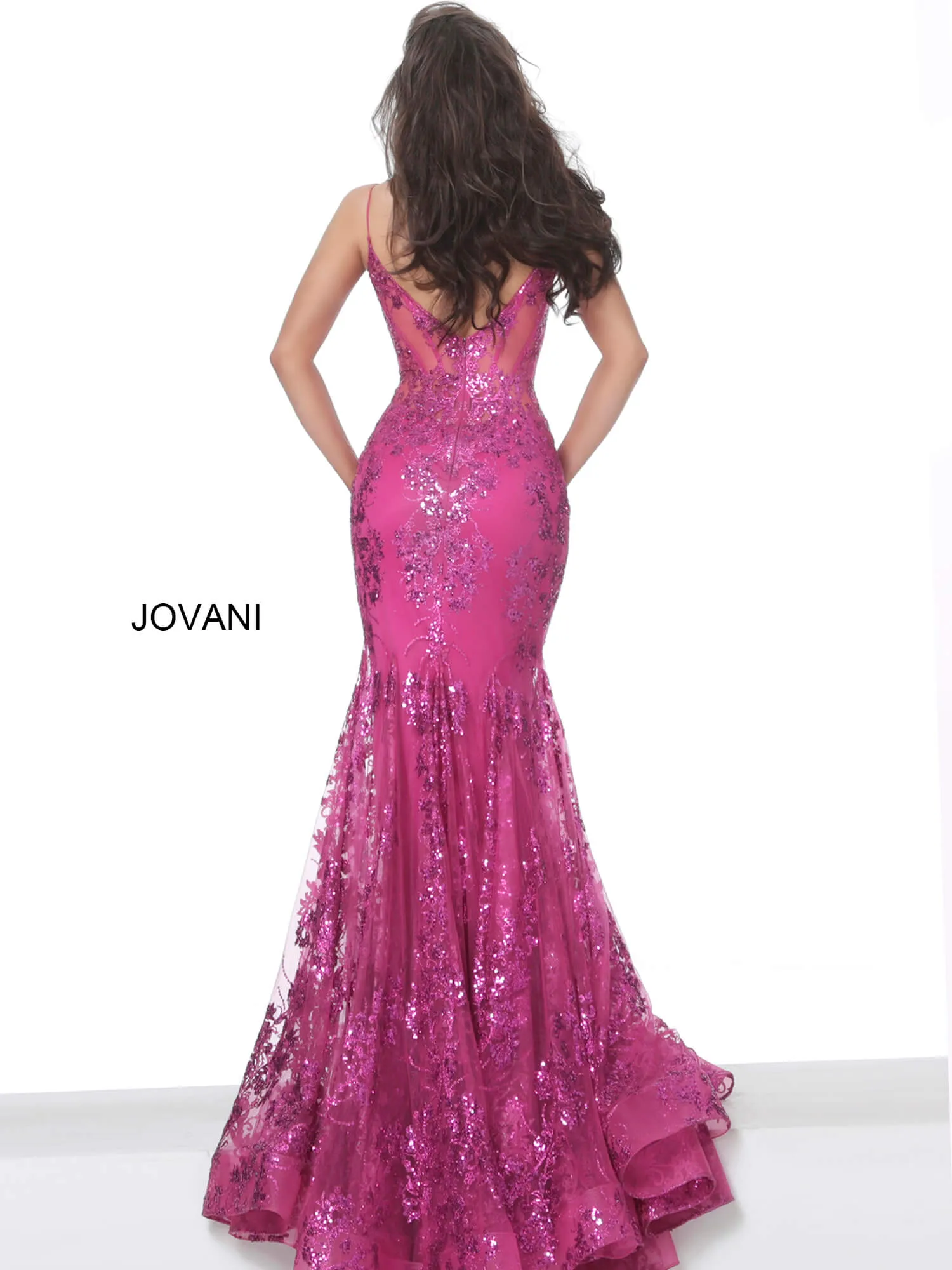 Jovani 3675 Long Prom Dress Sheer Corset Shimmer Mermaid Pageant Gown