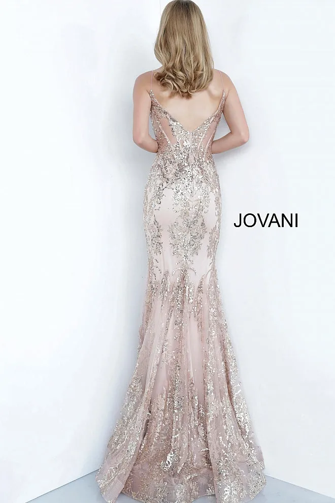 Jovani 3675 Long Prom Dress Sheer Corset Shimmer Mermaid Pageant Gown