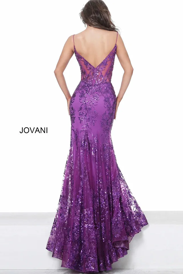 Jovani 3675 Long Prom Dress Sheer Corset Shimmer Mermaid Pageant Gown