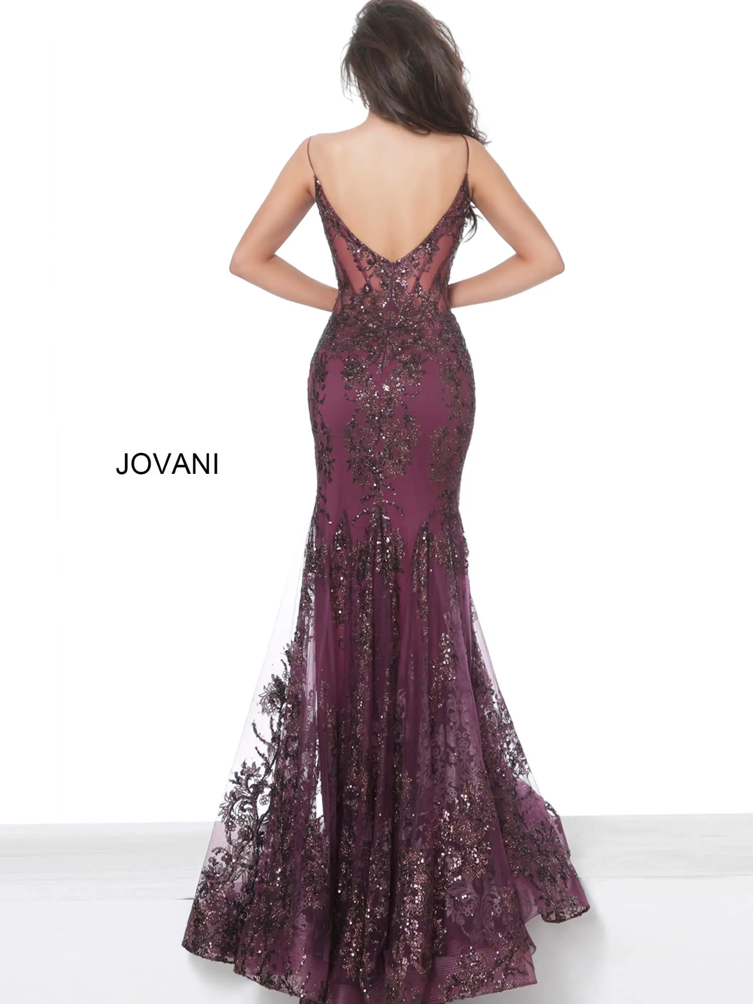 Jovani 3675 Long Prom Dress Sheer Corset Shimmer Mermaid Pageant Gown