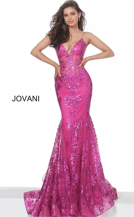 Jovani 3675 Long Prom Dress Sheer Corset Shimmer Mermaid Pageant Gown