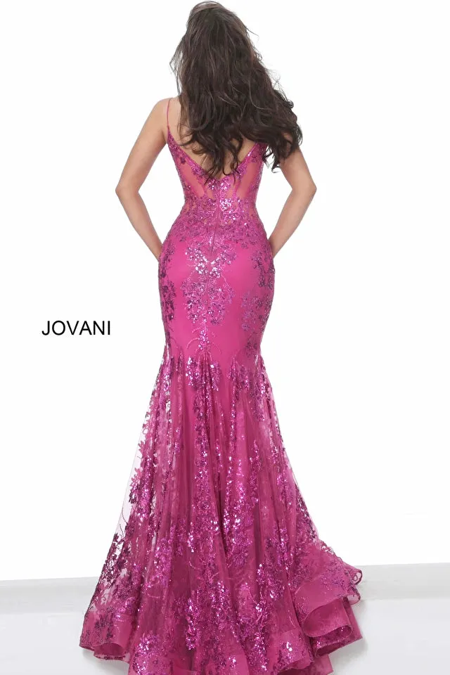 Jovani 3675 Long Prom Dress Sheer Corset Shimmer Mermaid Pageant Gown