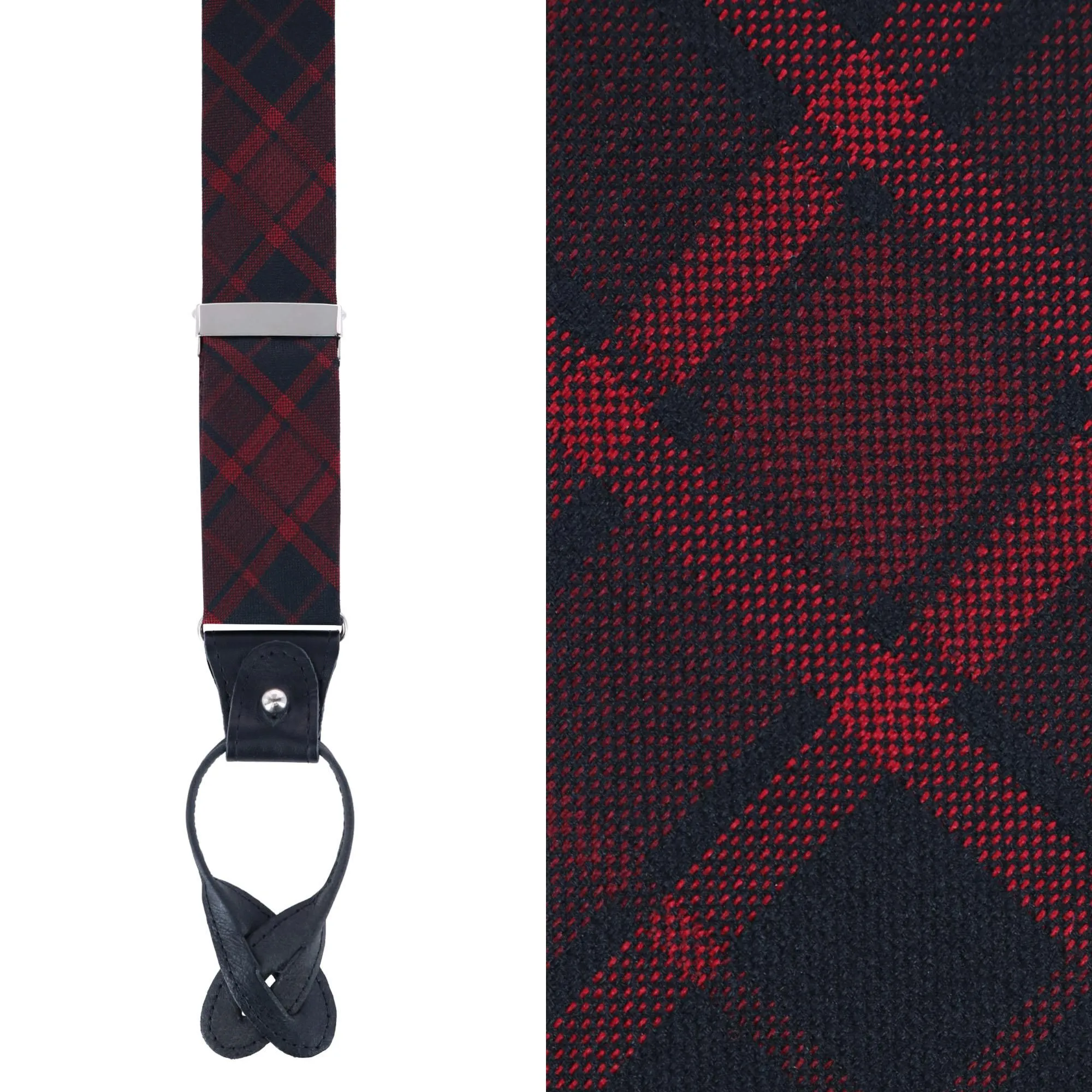 Kincade Red Blackwatch Plaid Silk Button End Braces