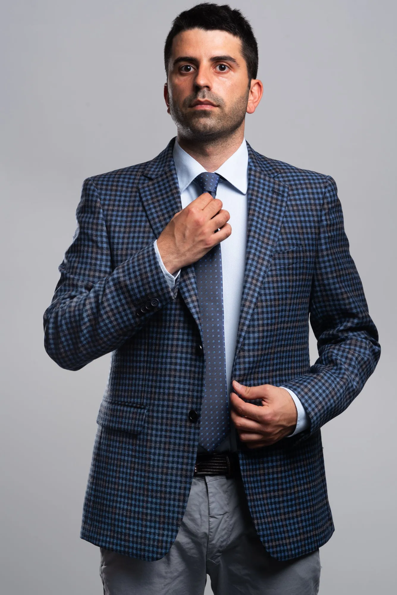 Light Blue /  Blue Pied de Poule Wool Blazer