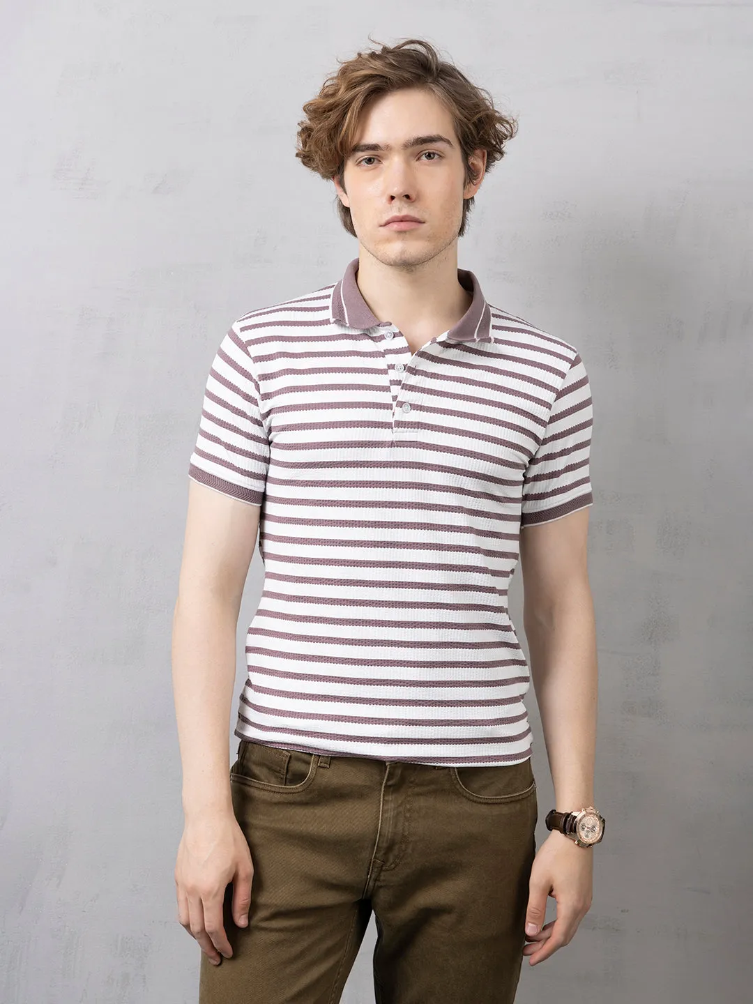 Lilac Stripped Polo T-Shirt