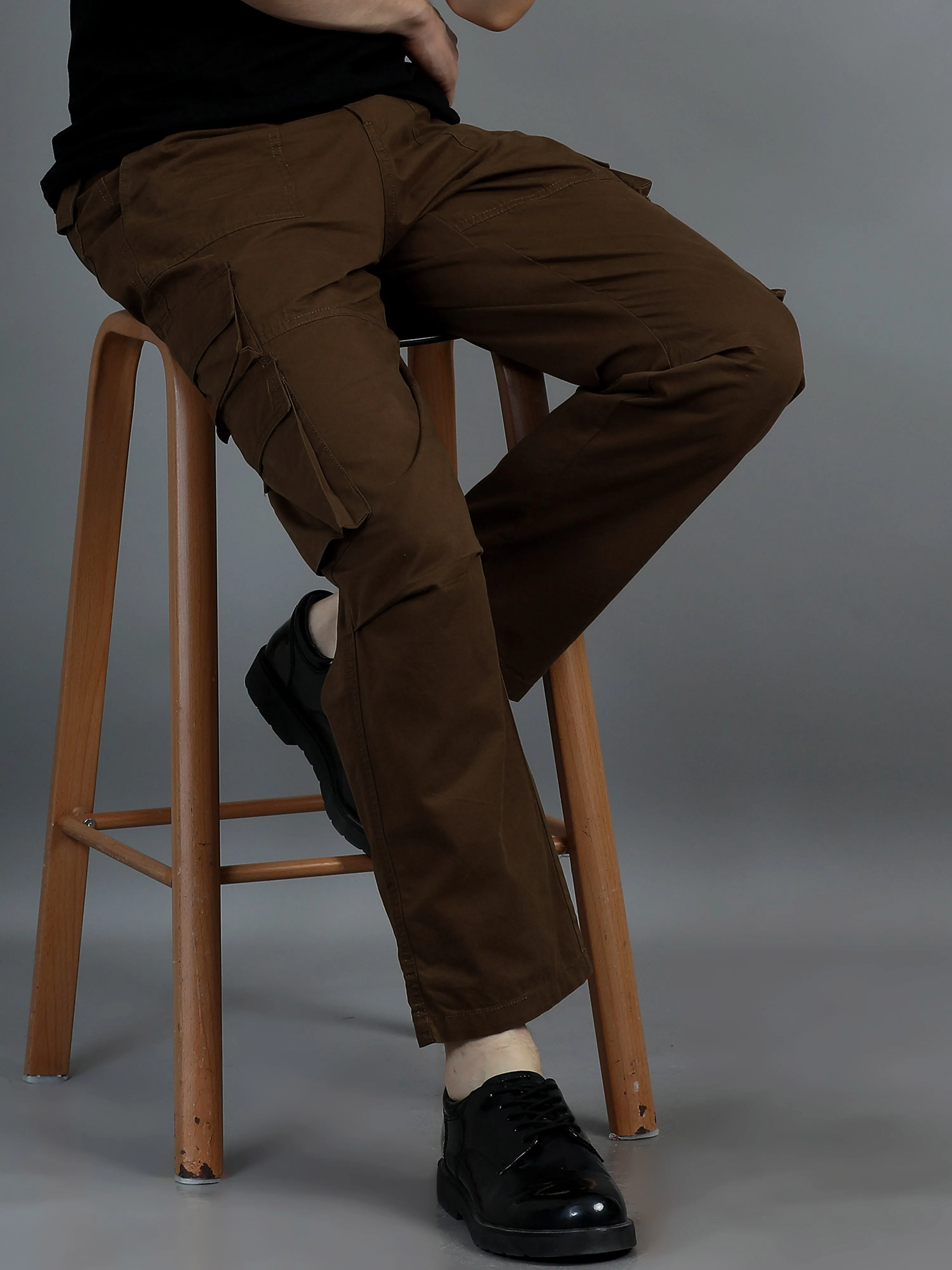 Men 2 Cotton Relaxed Fit Cargo Trousers, Brown Moss Green