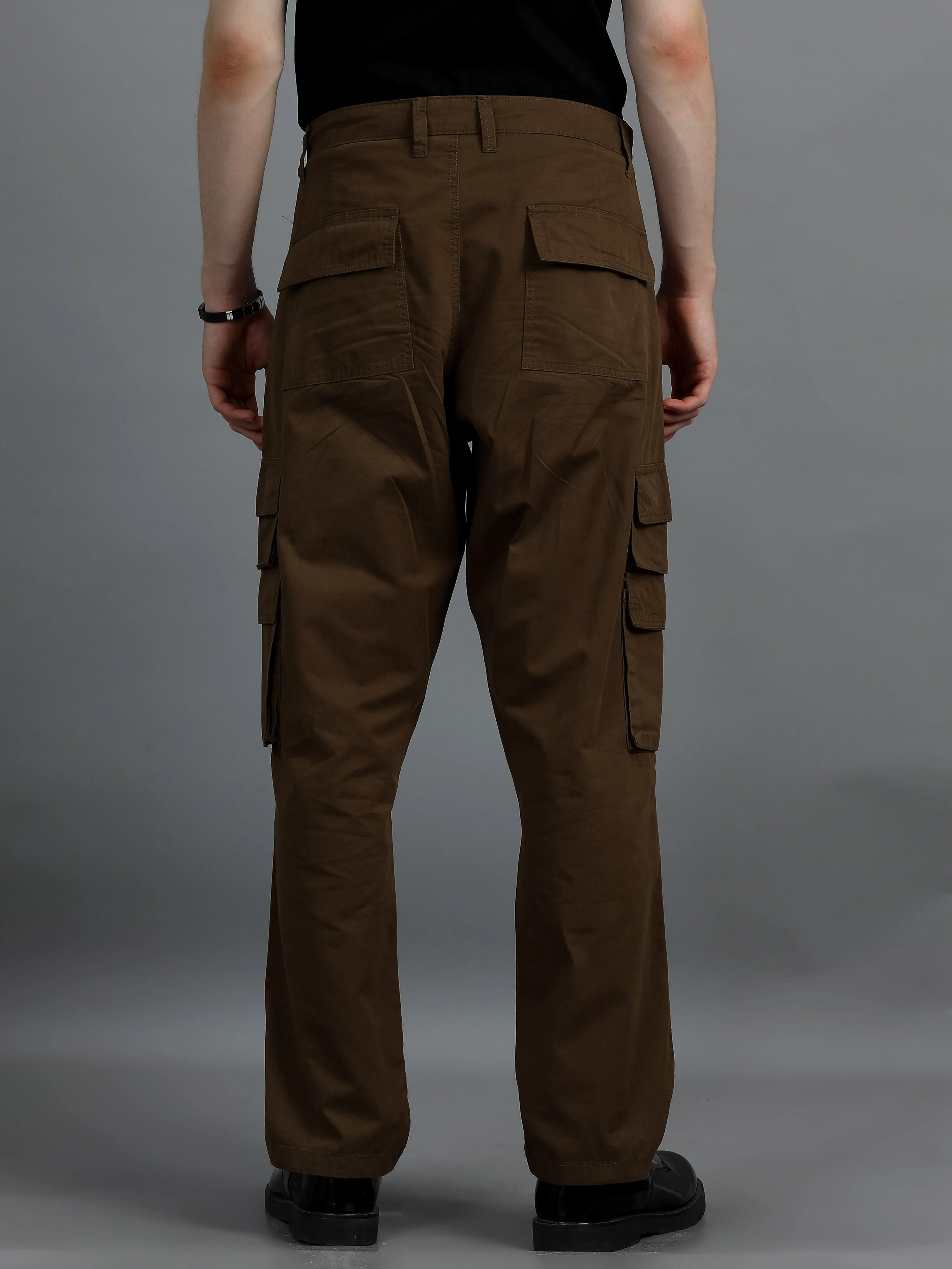 Men 2 Cotton Relaxed Fit Cargo Trousers, Brown Moss Green