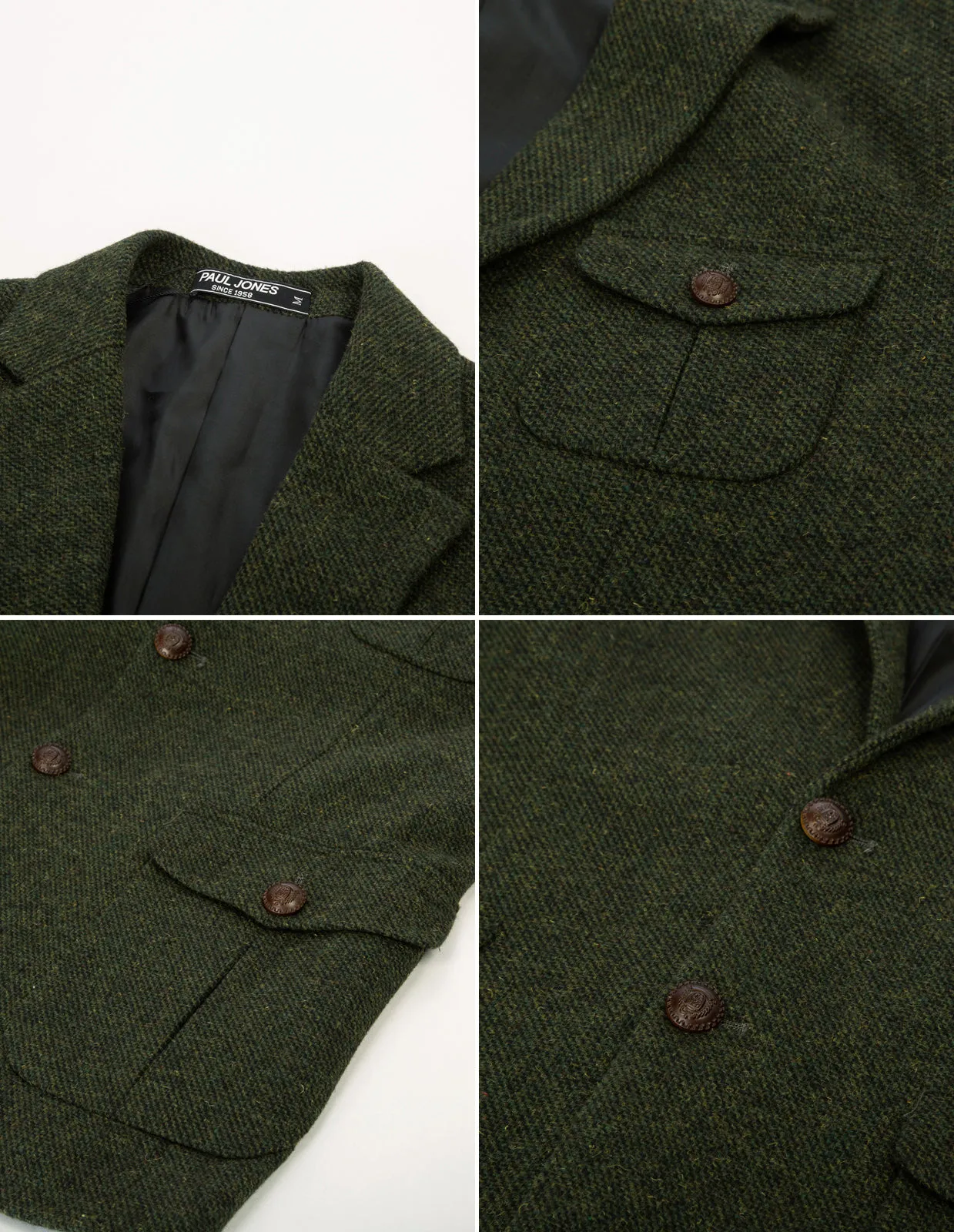 Men Herring Bone Textured Blazer Coat Notch Lapel Two Buttons Coat