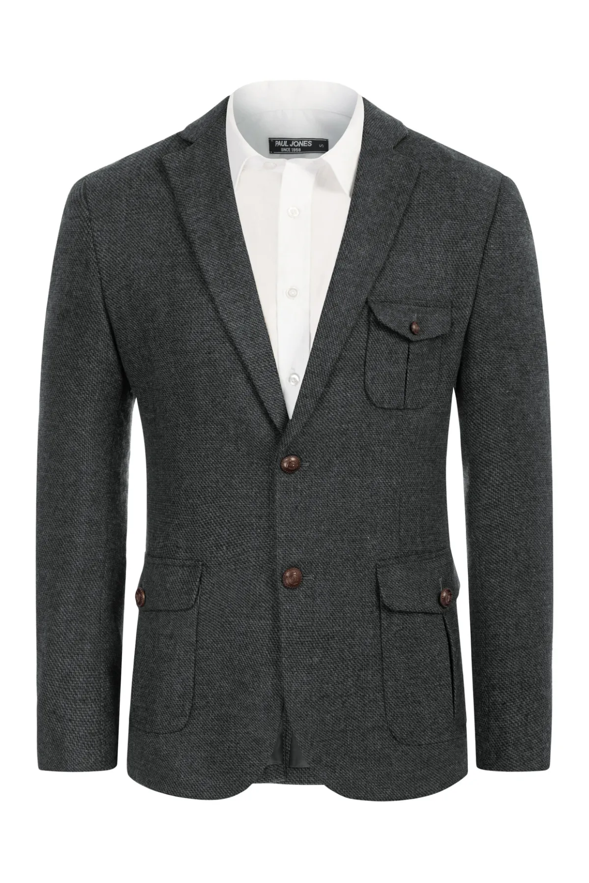 Men Herring Bone Textured Blazer Coat Notch Lapel Two Buttons Coat