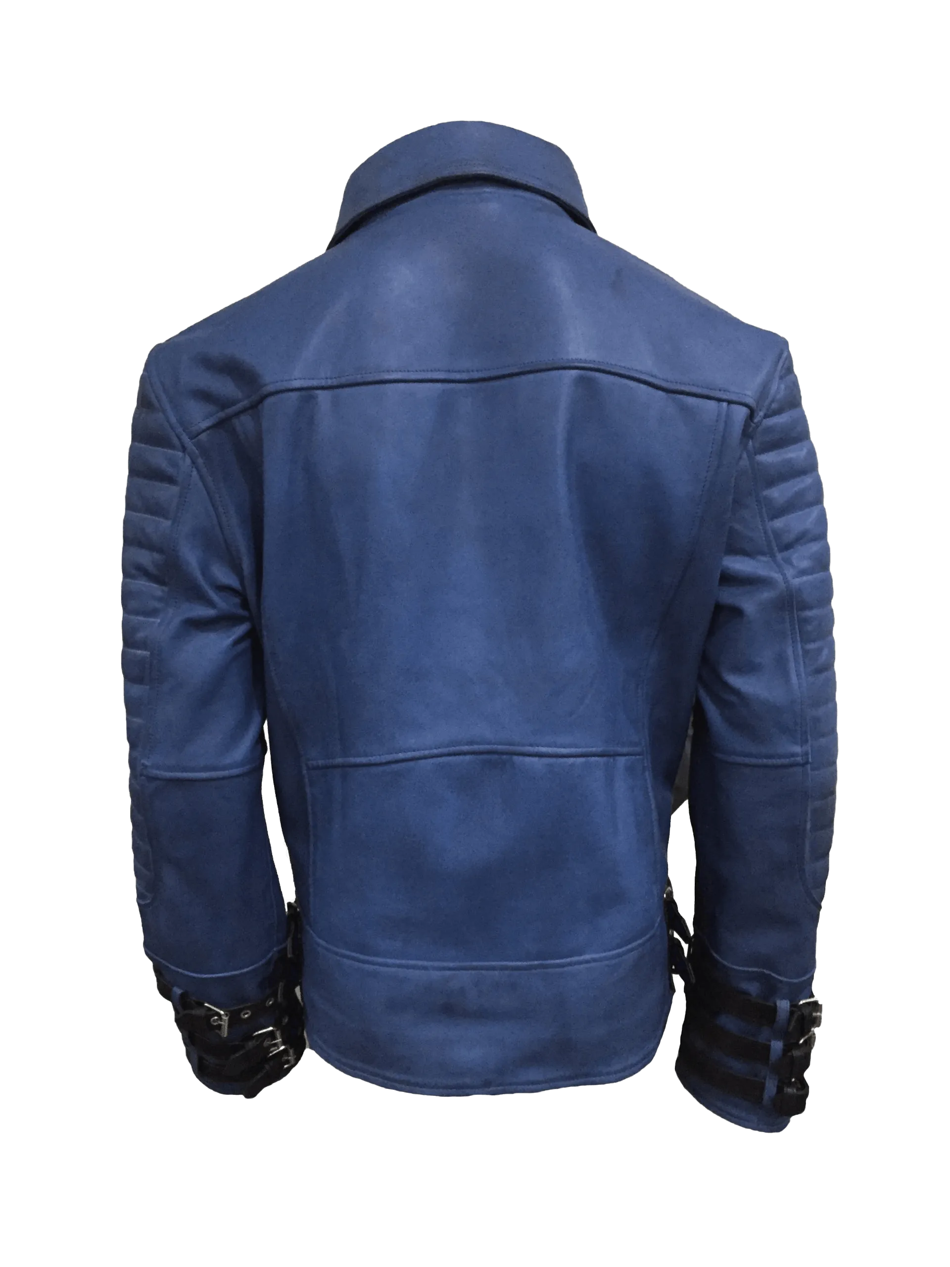 Men's Blue Quilted Style Point Collar Jacket | Mens Blue Quilted Style Leather Jacket