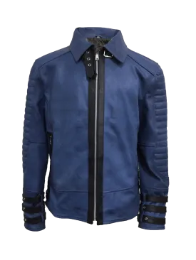 Men's Blue Quilted Style Point Collar Jacket | Mens Blue Quilted Style Leather Jacket