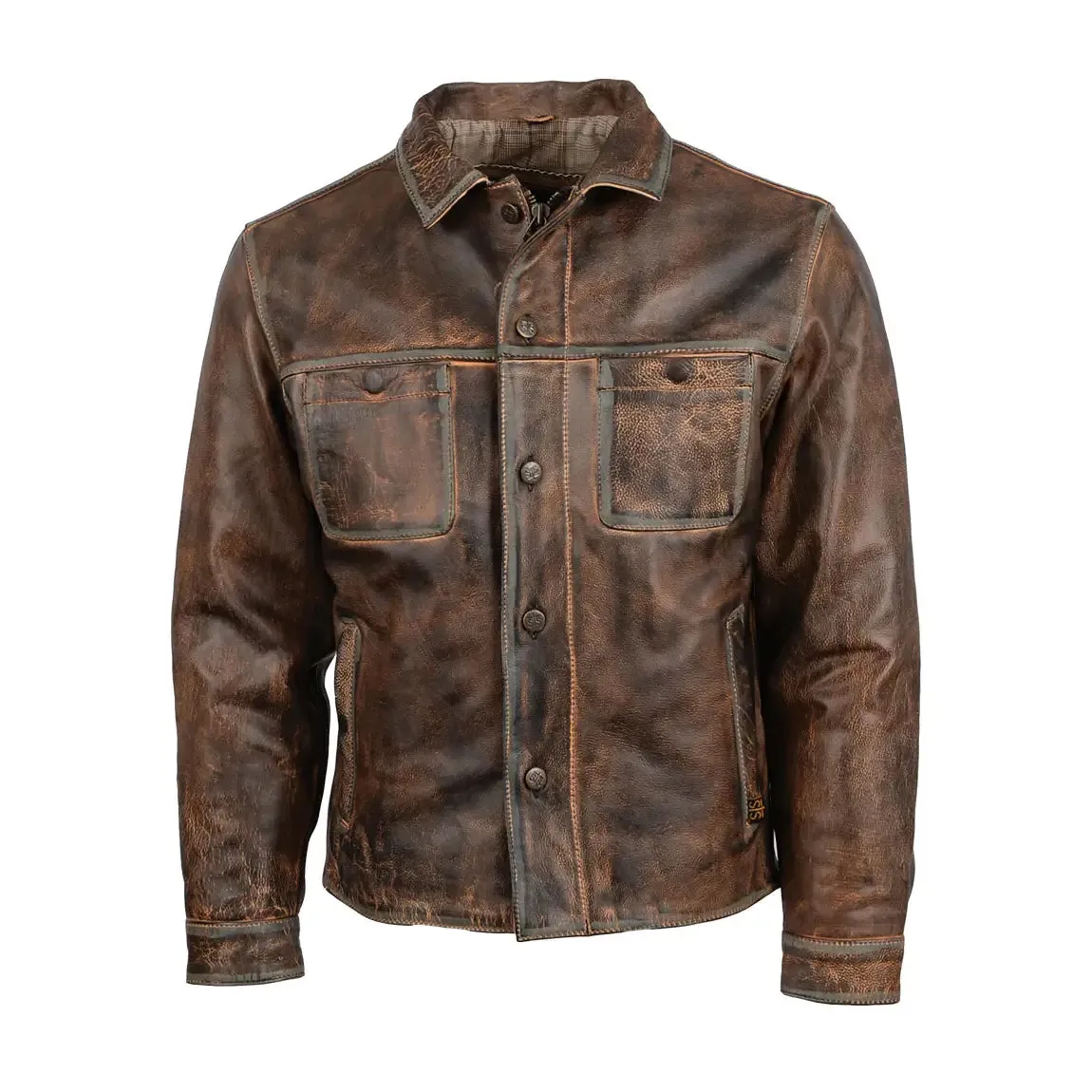 Mens Distressed Brown Leather Biker Jacket