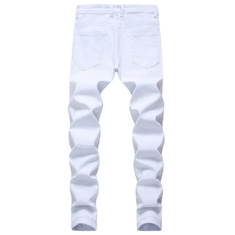 Men's Ripped Jeans Straight Pants Mid Waisted Urban Jeans Denim Trousers