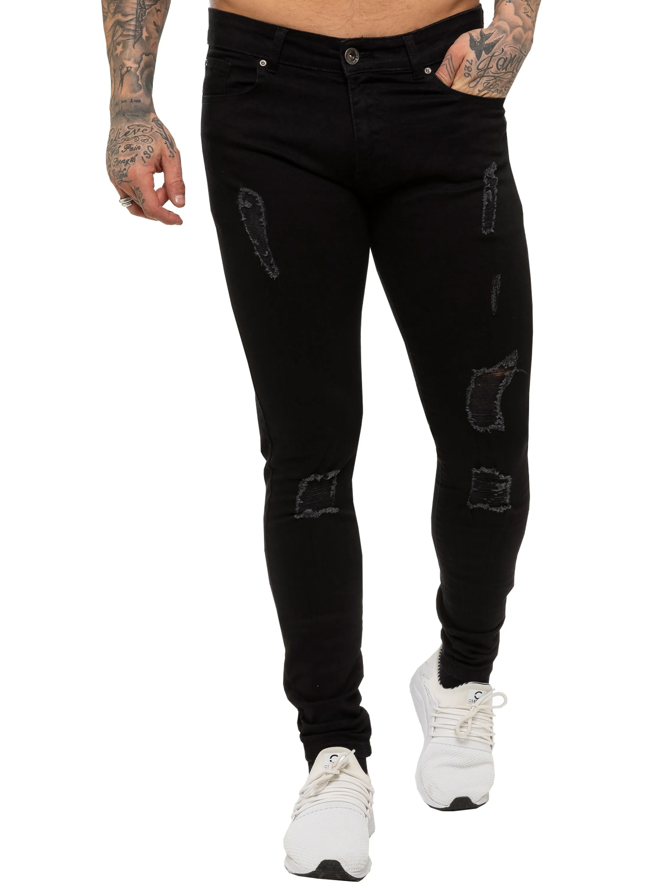 Mens Super Skinny Stretch Ripped Jeans | Enzo Designer Menswear