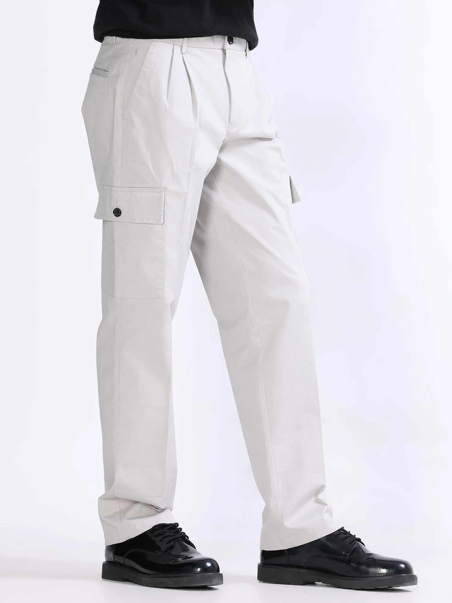 Milano Double Pleated Powder White Relaxed Cargo