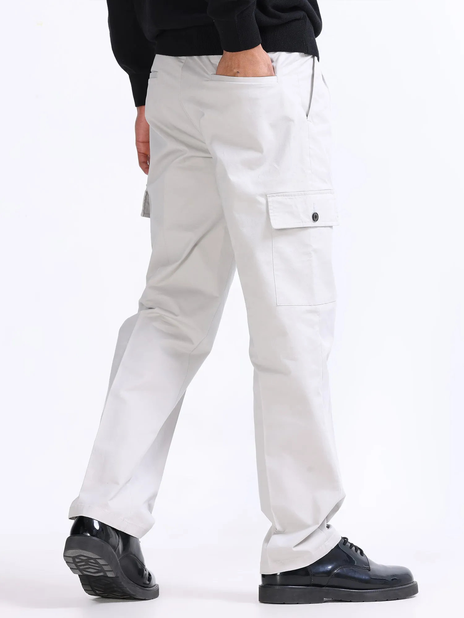 Milano Double Pleated Powder White Relaxed Cargo